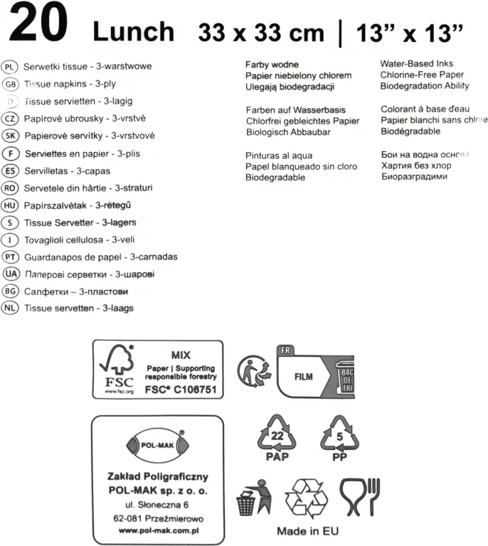 SERWETKA PAP 3W 330X330 ROZ PAS 3700 PM OP - tantis.pl