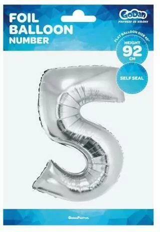 Balon foliowy cyfra 5 Beauty&Charm srebrna 92cm - tantis.pl
