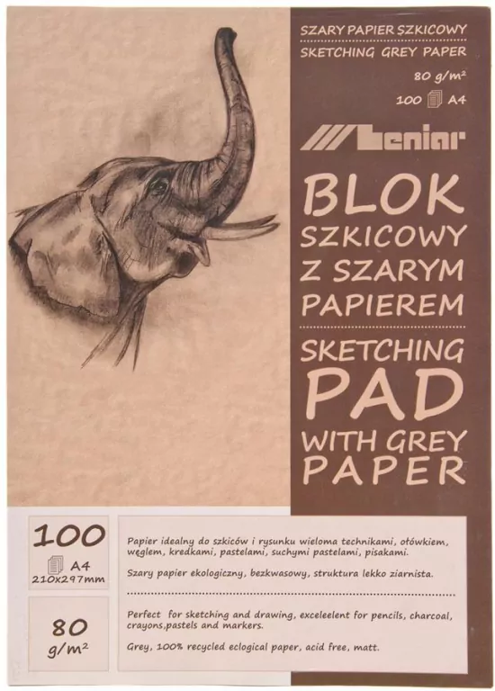 Szkicownik  A4/100K, Szary 80G - tantis.pl