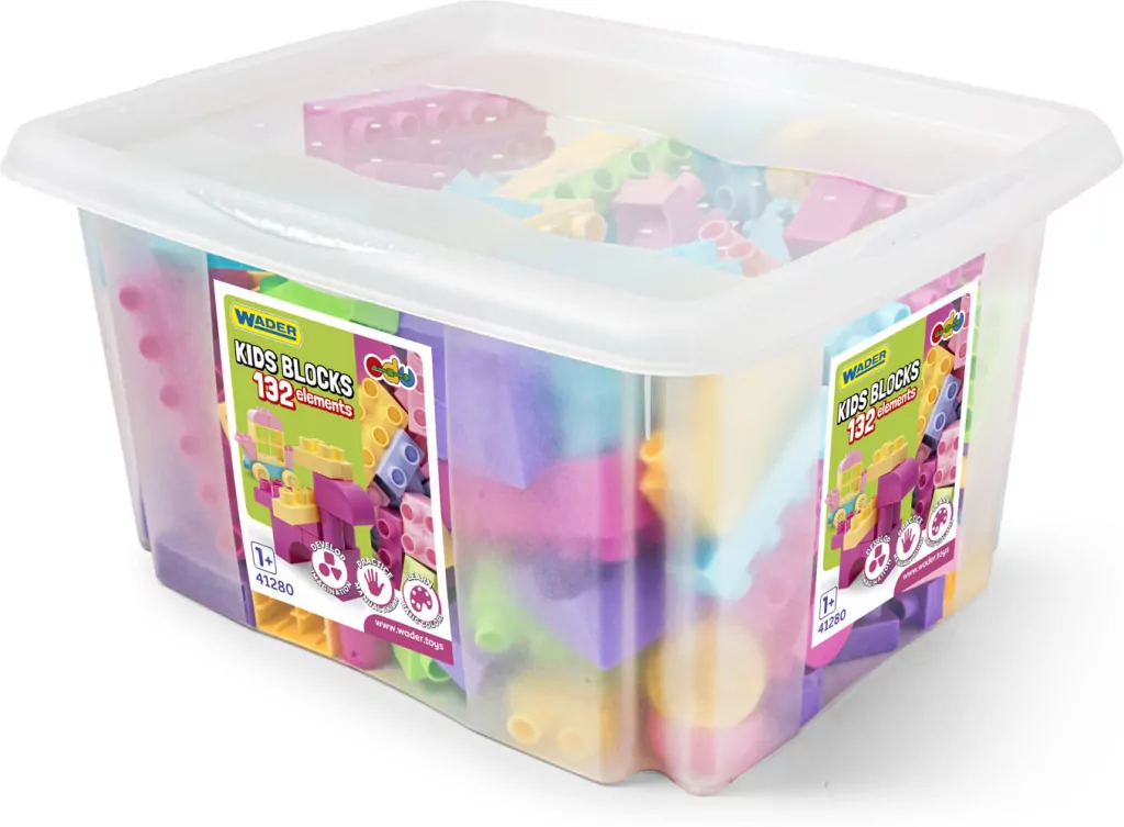 Kids Blocks. Klocki w pojemniku, różowe, 132 elementy - tantis.pl