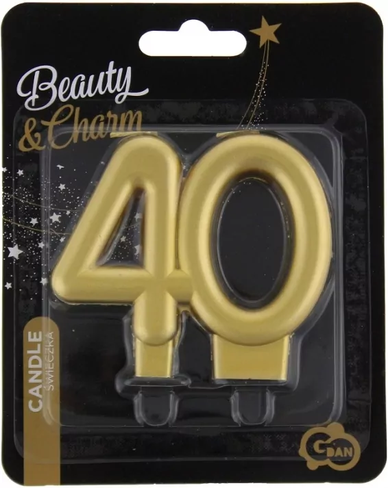 Świeczka cyferka 40 Beauty&Charm metalik złota 8cm - tantis.pl