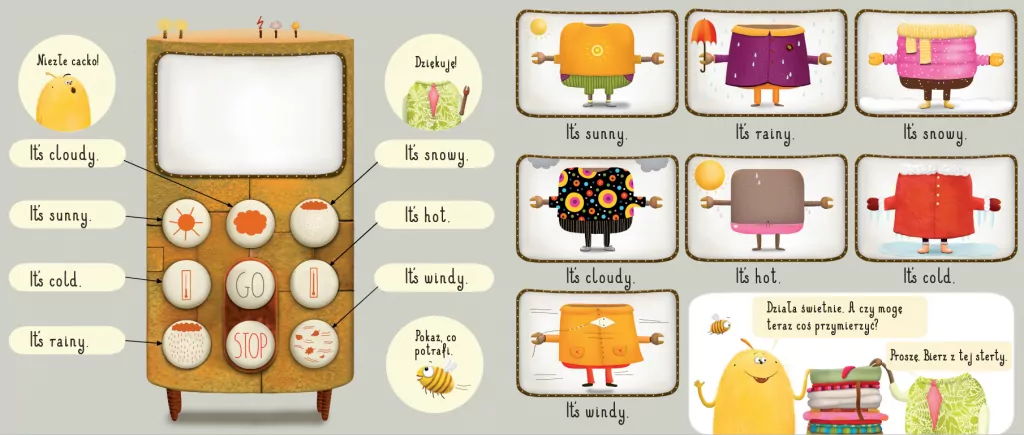 Ubrania i pogoda. Pops i Boti uczą angielskiego - tantis.pl