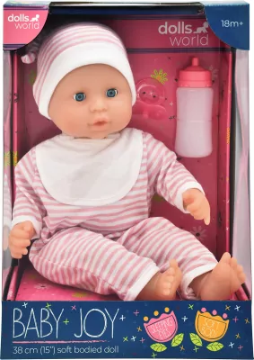 Dolls World Lalka Baby Joy 38cm ubranko w paski