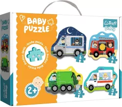 Trefl. Baby puzzle 4w1. Pojazdy i zawody