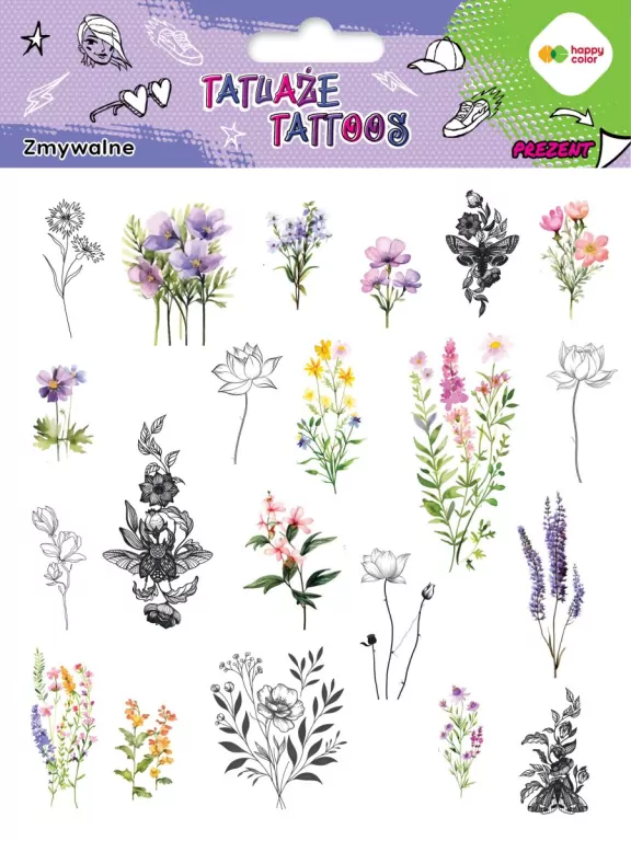 Tatuaże zmywalne Flowers HAPPY COLOR - tantis.pl