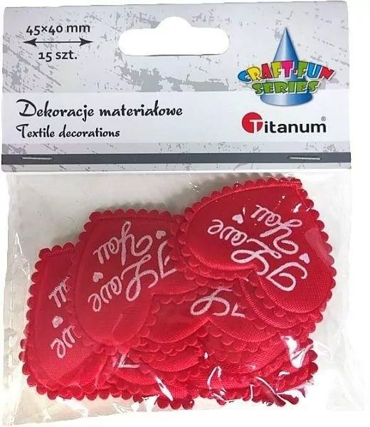 Ozdoba materiałowa serca: I Love You, czerwone - tantis.pl