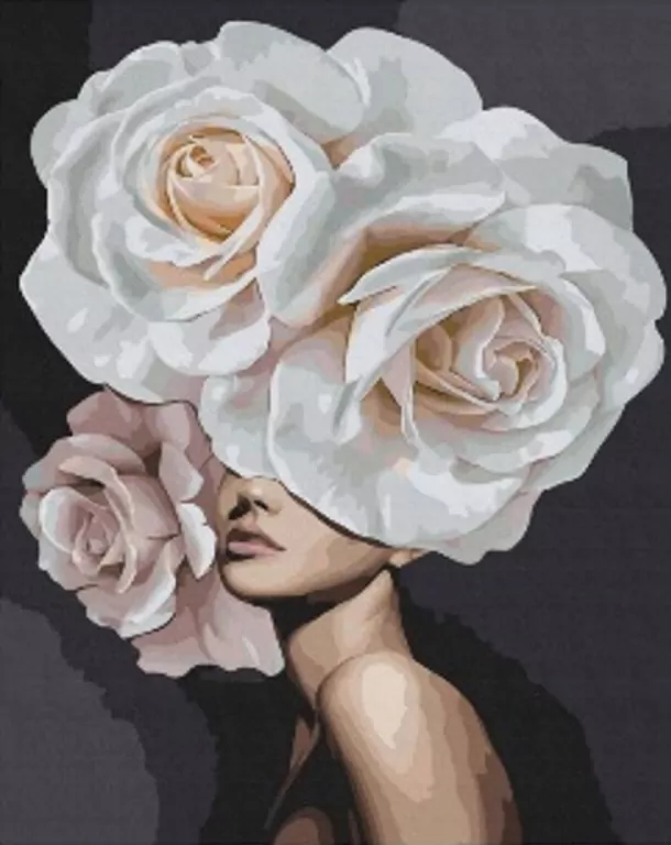 Diamentowa Mozaika Kobieta z różami białymi na głowie NO-1009409 - tantis.pl