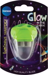 Temperówka plastikowa z dwoma ostrzami i pojemnikiem świecąca w ciemności