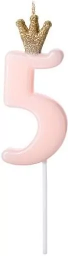 Świeczka urodzinowa cyfra 5 jasny różowy 9,5cm - tantis.pl