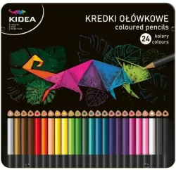 Kredki Kidea trójkątne w metalowym pudełku 24 kolory