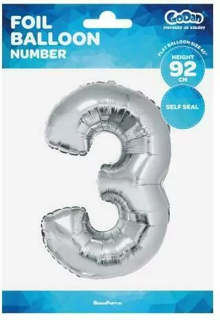 Balon foliowy cyfra 3 Beauty&Charm srebrna 92cm - tantis.pl
