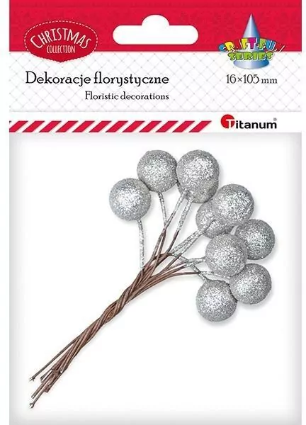 Drucik z kulką 15mm srebrną brokatową 10szt - tantis.pl