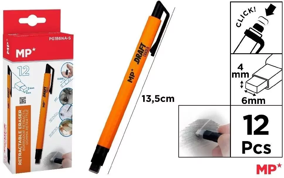 Gumka w długopisie Click pomarańcz korpus (12szt) - tantis.pl