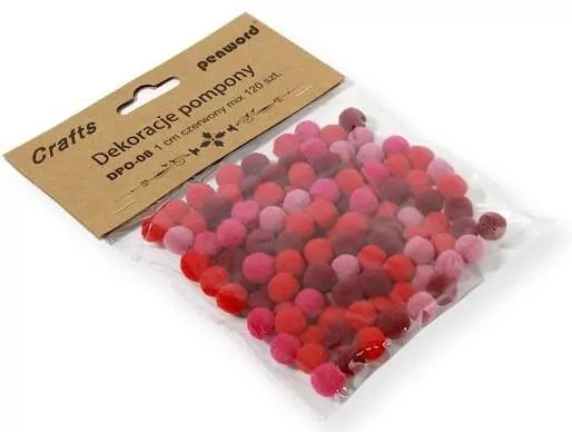 Dekoracje pompony 1cm mix czerwony - tantis.pl