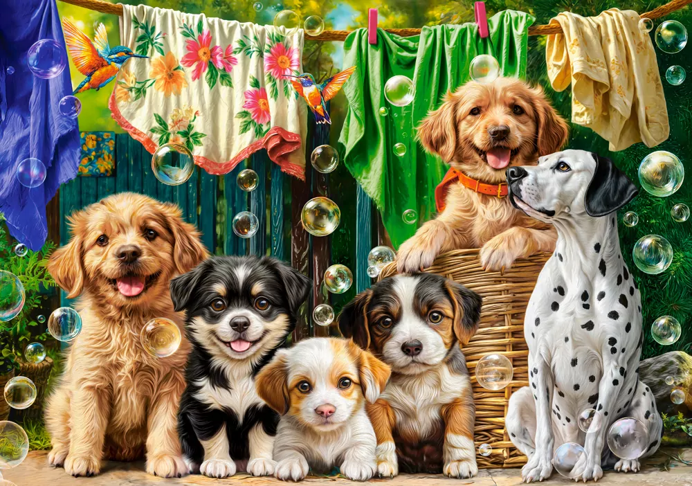 Puzzle 500 Puppies, Laundry and Bird Antics CASTOR - tantis.pl