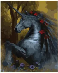 Malowanie po numerach - Czarny jednorożec 40x50cm