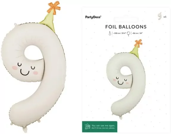 Balon foliowy Cyfra 9 kremowy 86cm - tantis.pl