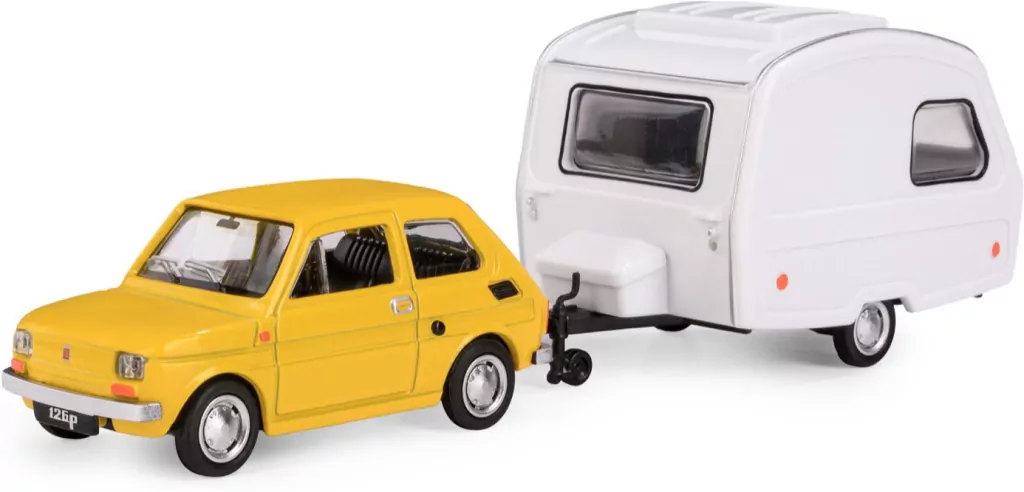 Fiat 126p + przyczepa Niewiadów Kemping żółty - tantis.pl