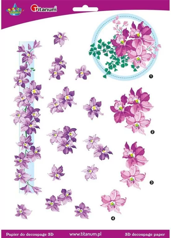 Papier do decoupage 3D kwiaty clematis arkusz - tantis.pl