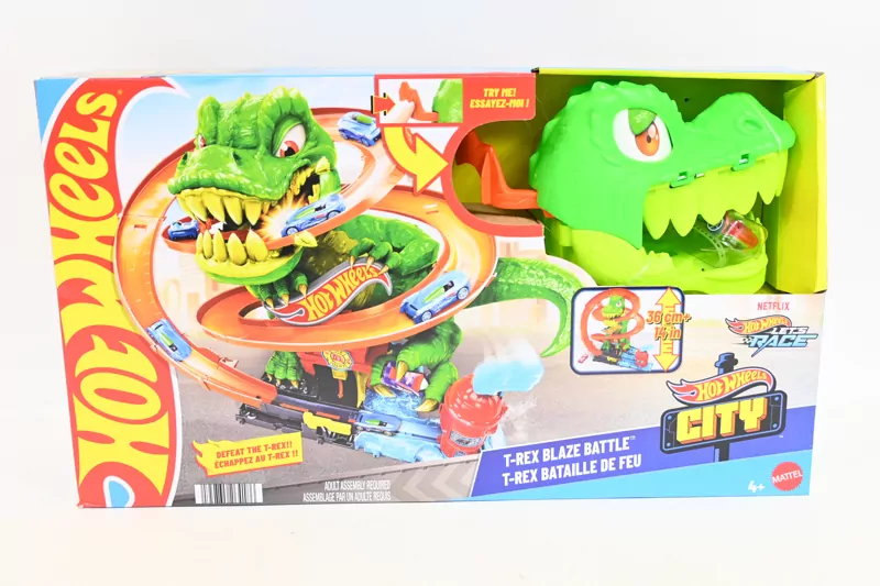 Hot Wheels City Zakręcony tor Remiza T-Rexa - tantis.pl