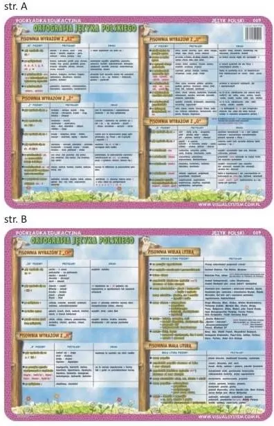 Podkładka edukacyjna. Ortografia języka polskiego. Pisownia wyrazów z: ch, h, rz, ż, ó, u, wielka i mała litera - tantis.pl