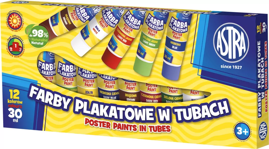 Farby Plakatowe w tubach 12 kolorów 30ml - tantis.pl