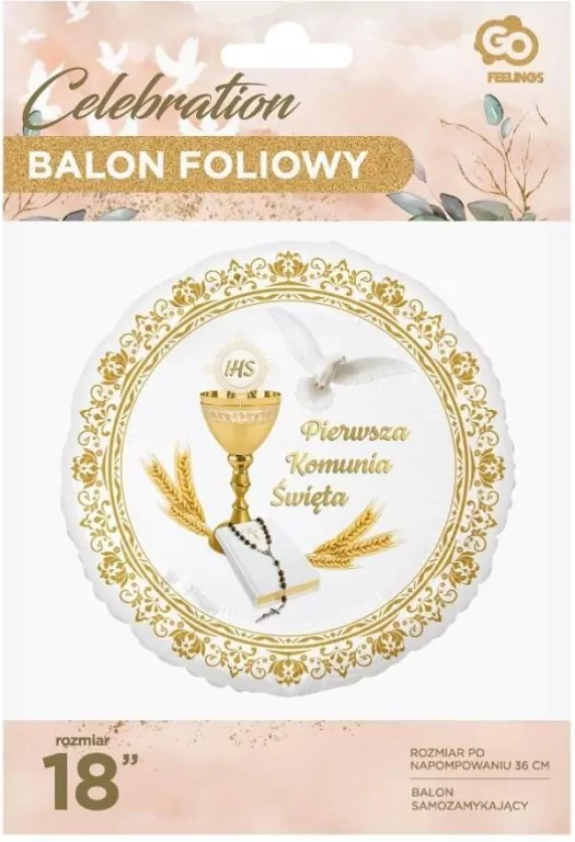 Balon foliowy Pierwsza Komunia Święta 45cm - tantis.pl