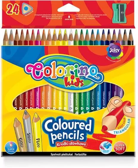 Kredki colorino kids ołówkowe trójkątne 24 kolory z temperówką - tantis.pl
