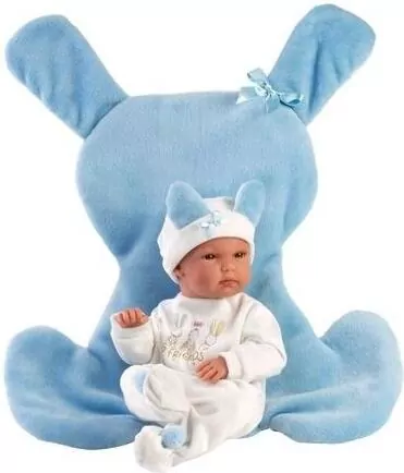 Llorens lalka hiszpańska winylowa bobas Bimbo z niebieską podusią 35cm - tantis.pl