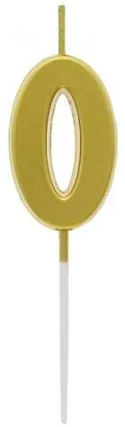 Świeczka piker 9,5cm. Metaliczna złota. Cyfra 0 - tantis.pl