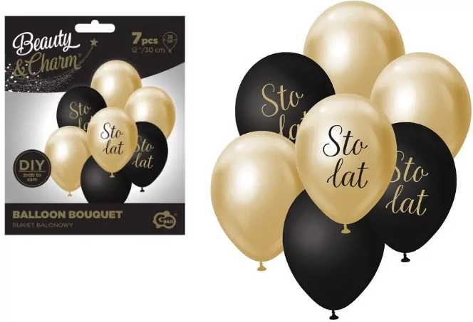 Balony B&C bukiet j. zloto-czarny sto lat - tantis.pl