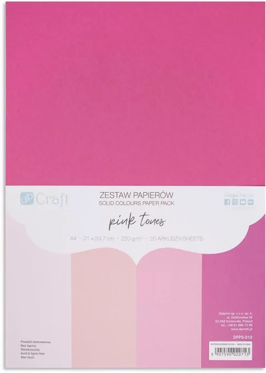 Zestaw papierów A4 20 arkuszy Pink tones 220g - tantis.pl