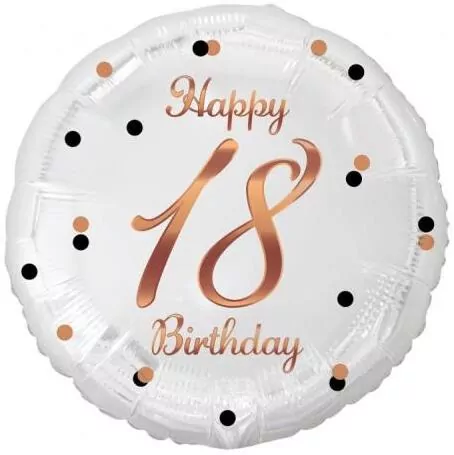 Balon foliowy Happy 18 Birthday biały 45cm - tantis.pl