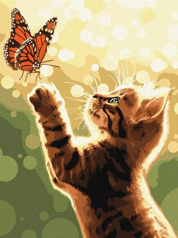 Malowanie po numerach. Kot i motyl 30x40cm - tantis.pl