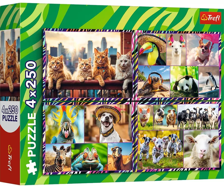 Puzzle 4x250 Zabawne zwierzaki TREFL - tantis.pl