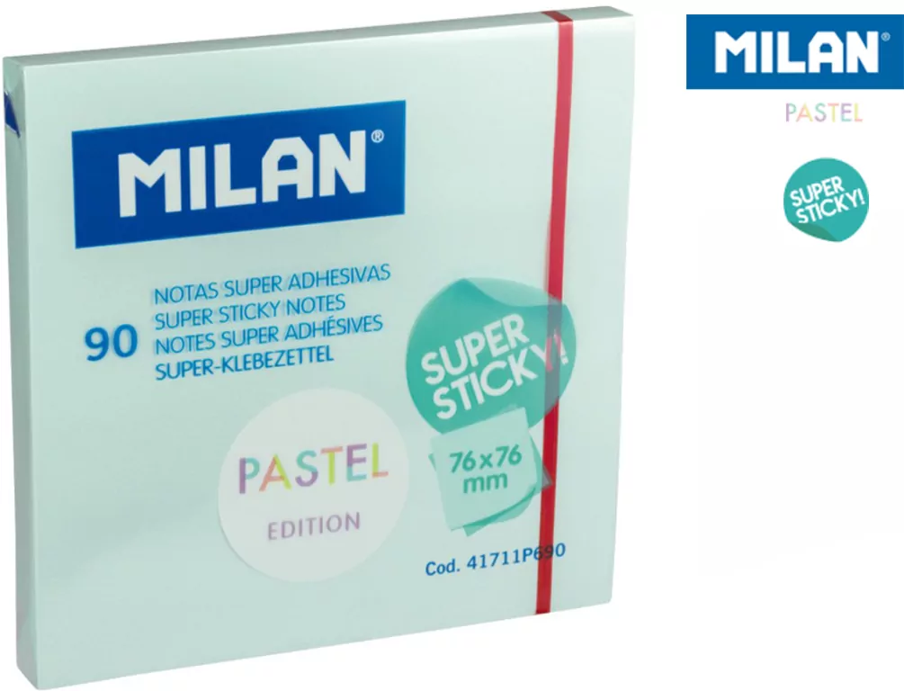Karteczki samoprzylepne niebieskie Milan super sticky pastel 76 x 76 mm 90 sztuk - tantis.pl
