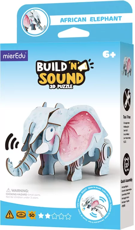Puzzle 3D. Buduj i słuchaj - Słoń afrykański - tantis.pl