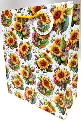Torebka ozdobna matowa 26x32x12cm słoneczniki - tantis.pl
