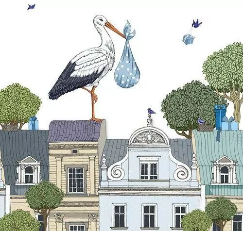 Karnet Swarovski kwadrat Narodziny chłopiec bocian - tantis.pl