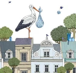 Karnet Swarovski kwadrat Narodziny chłopiec bocian