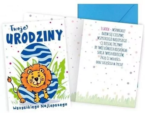Karnet B6 Urodziny 3 lew - tantis.pl