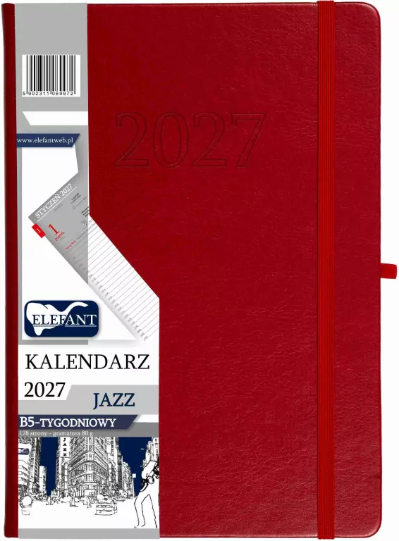 Kalendarz Jazz 2027 B5 tygodniowy czerwony - tantis.pl
