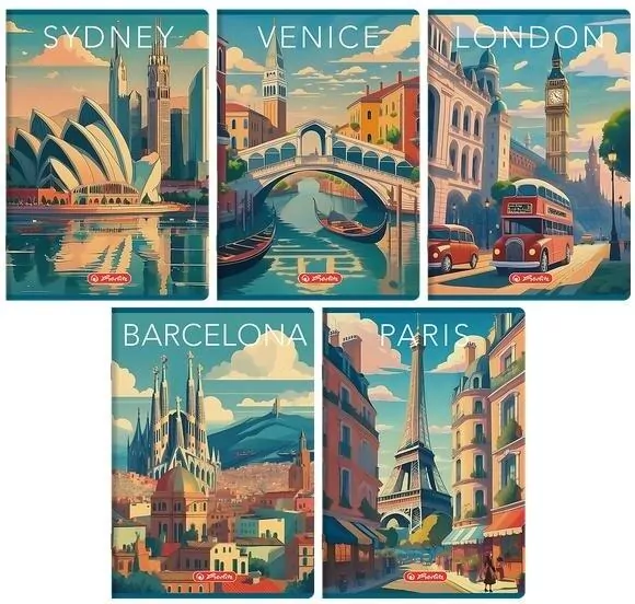 Zeszyt A5/60K linia z margines Retro City (10szt) - tantis.pl