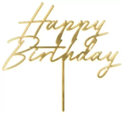 Topper na tort Happy Birthday złoty 18x16,5cm - tantis.pl