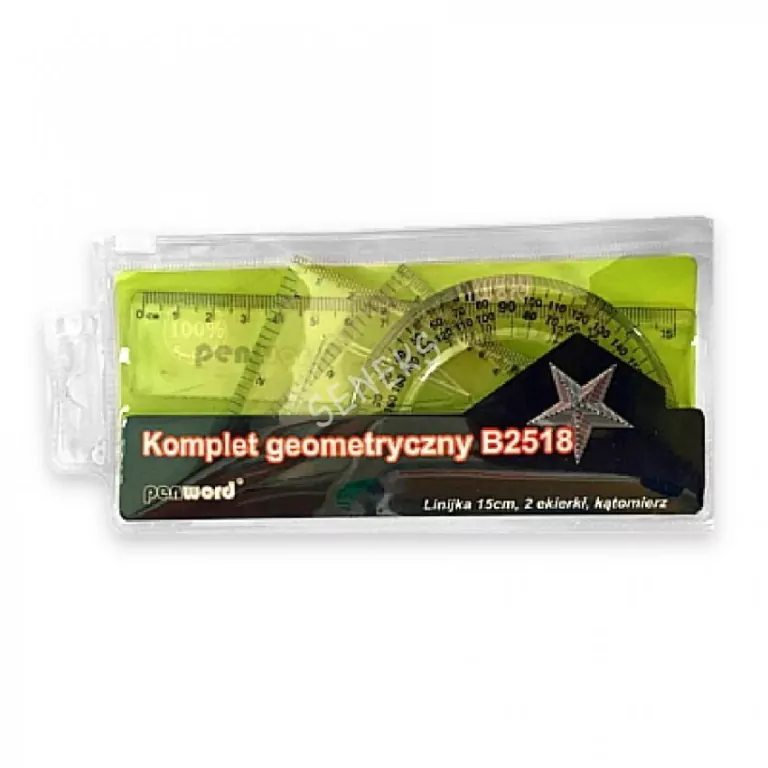 Zestaw geometryczny w etui B2518 -linijka 15cm, 2 ekierki, kątomierz - tantis.pl