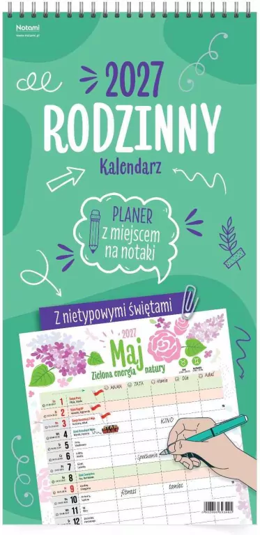 Kalendarz 2027 ścienny planer rodzinny zielony - tantis.pl