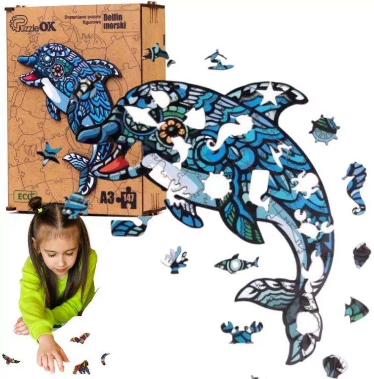 Maksik. Puzzle drewniane, eko Delfin 147 elementów - tantis.pl