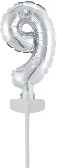 Balon foliowy mini cyfra 9 srebrna 7x12cm - tantis.pl