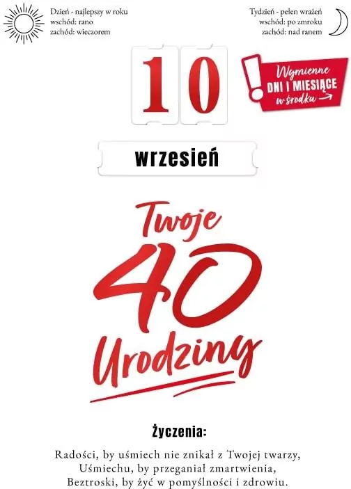 Karnet Urodziny 40 wymienne cyfry - tantis.pl