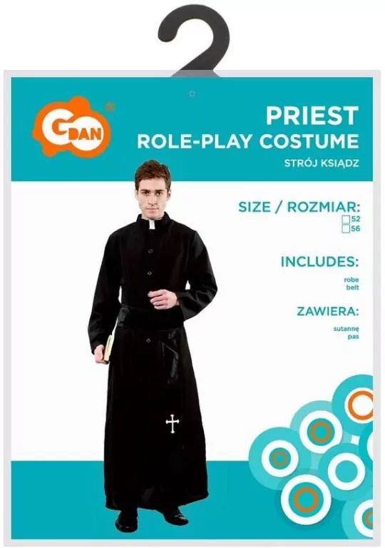 Strój księdza dla dorosłych (sutanna, pas), roz.52 - tantis.pl